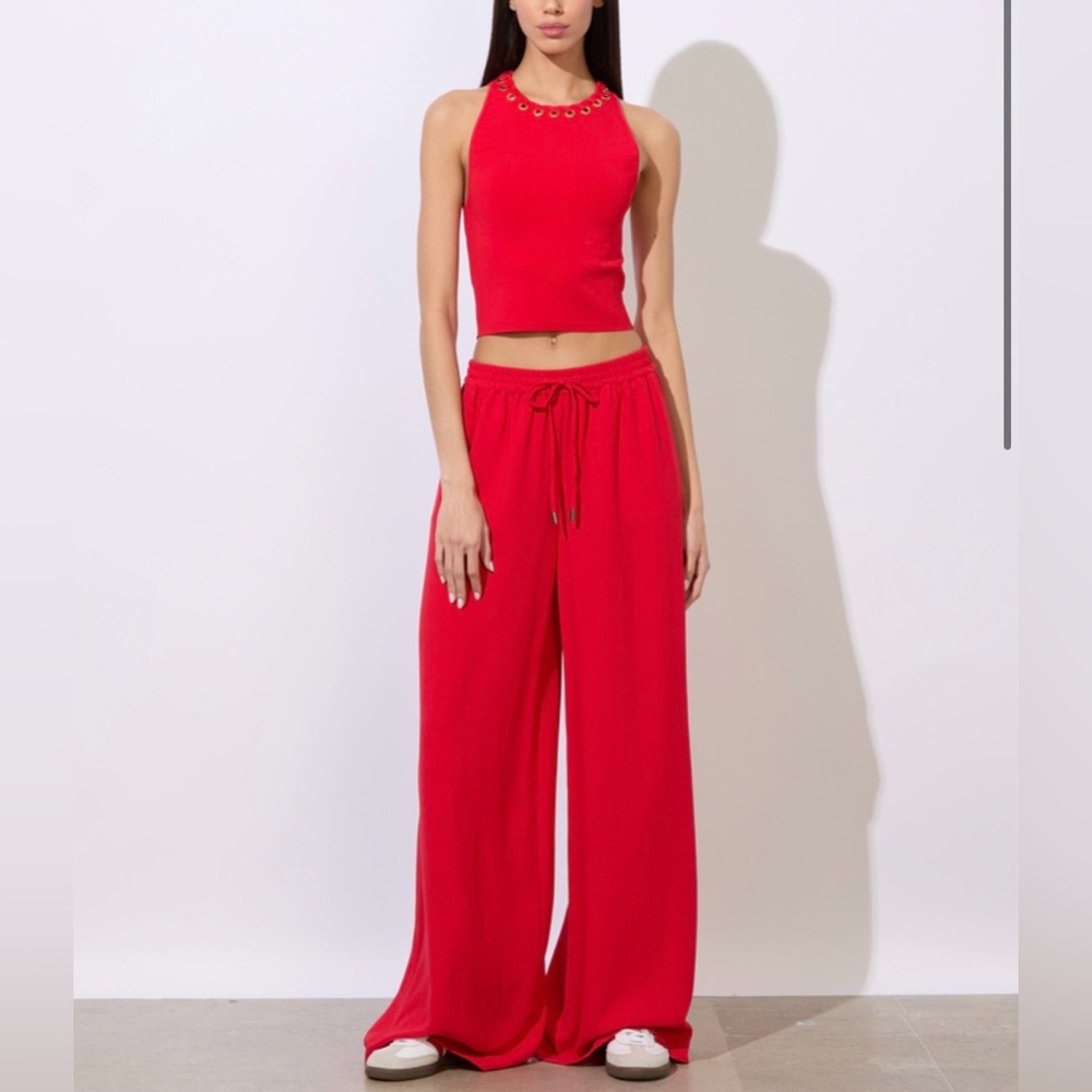 Alice + Olivia Red Wide Leg pant color bright Ruby